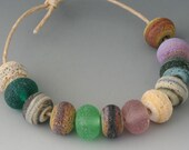 Rustic Odds 'n Ends - (10) Handmade Lampwork Beads - Blue, Brown, Green