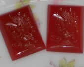 Vintage Carnelian Cabochon Glass Man Baroque Victorian Rectangle Square 16mm 12m