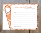 Bridal Shower Advice Cards/ Instant Download /Bride Silhouette Orange Nectarice Damask / Printable File / Pritable DIY pdf file Item 1360W