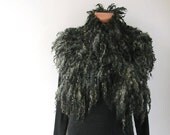 Felted scarf  collar - grey black  raw wool curly  locks