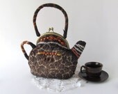Felted teapot  purse Africa  brown dark tiger  handbag