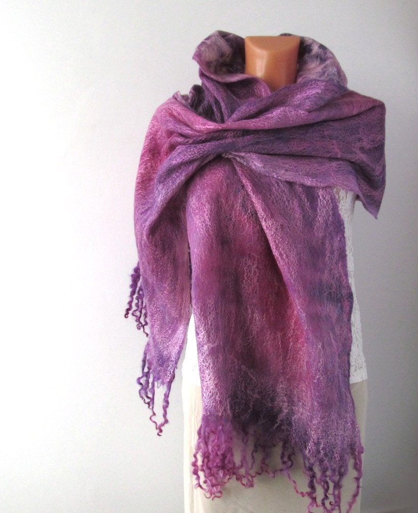 Cobweb Felted scarf - Lavender purple amethyst magenta Pink