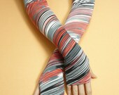 Long Thin Multicolor Armwarmers, Boho Hippie Fingerless Gloves, Tribal, Dance, Tattoo Covers, Ladie's Sleeves