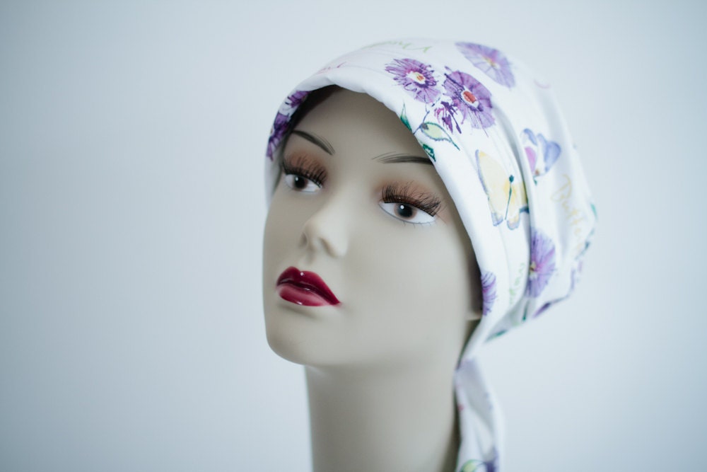 Cancer Hat Chemo Scarf Head Wrap Alopecia Turban  Chemo Turban Scarf Headcovering White Floral