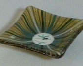 Dish - Fused Glass - Golden Yellow, Greens, White Colors - D105