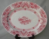 Beautiful Pink Red English Transferware Platter Crown Ducal Coventry Floral
