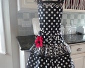 4RetroSisters "Ellie Style"  Womens Full Retro Apron - "Polka Dot & Damask Delight"
