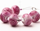 Pink Rose Swirls - Handmade Lampwork Glass Beads by Sarah Downton