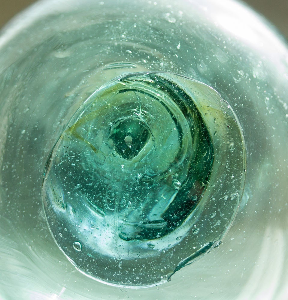 Glass Floats Fishing Net Float, Authentic, Nautical decor, Aqua amber swirl on seal