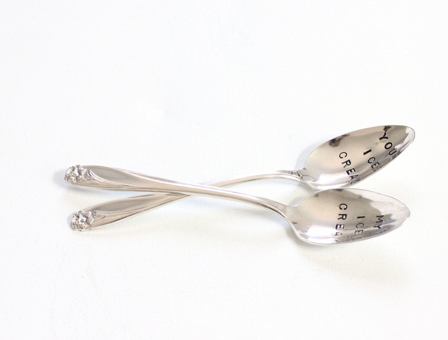 1950's Silver Plate Ice Cream Spoon Set, Mine and Yours,  Eco Friendly Gifts Under 50 Dollars, Ice Cream Social -  Daffodil,