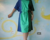 Oversize Tie Dyed Blue Green Dark Green Stretch Cotton Pullover Women Sun Dress
