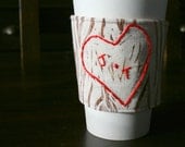 Personalized carved tree love cup cozy.