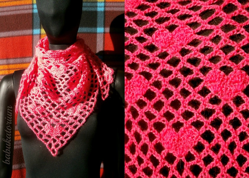 Crochet Shawl - Pink Mohair Hearts