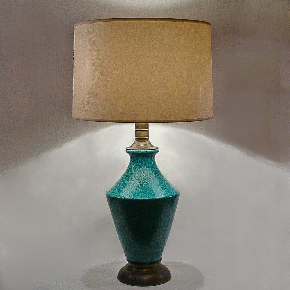 Mid-Century Turquoise Lava Glaze Table Lamp by Raymor
