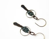 Circle copper earrings blue patina vintage parts repurposed mixed metal assemblage art deco inspired