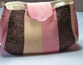 Brown Pink Peach Cotton Purse, Spring Colored Shoulder Bag, Striped Purse,