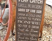 Large Rustic Backyard Rules 11x24 Sign Primitive Typography subway sign perfect gift for father's day