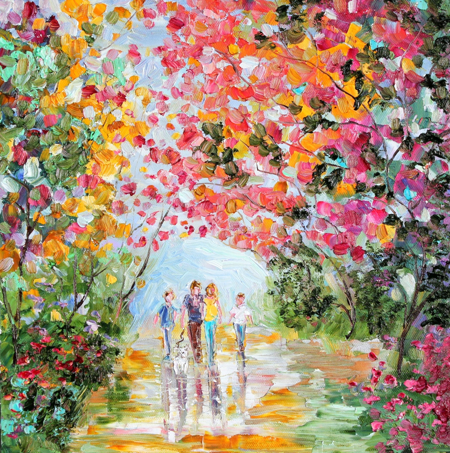 Original Family Walk Landscape palette knife painting impressionism oil on canvas fine art by Karen Tarlton