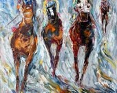 Large Original oil painting Horse Race Derby Palette knife modern impressionism impasto fine art by Karen Tarlton