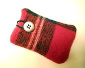Little Lined Case: made from recycled wool.  Perky red plaid blanket wool lined with red cashmere.