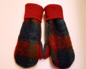 Red Multi felted wool mittens: warm, recycled wool lined with soft fleece.  Ladies M