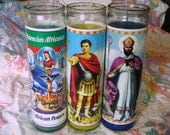Fixed Novena Candle-Hoodoo-Voodoo-Witchcraft-7 African Powers, Saint Expedite, Saint Cyprian
