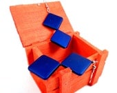 Navy Square Dangles, Blue Retro Earrings, Navy Mod Square Earrings, Simple Blue Drop Earrings