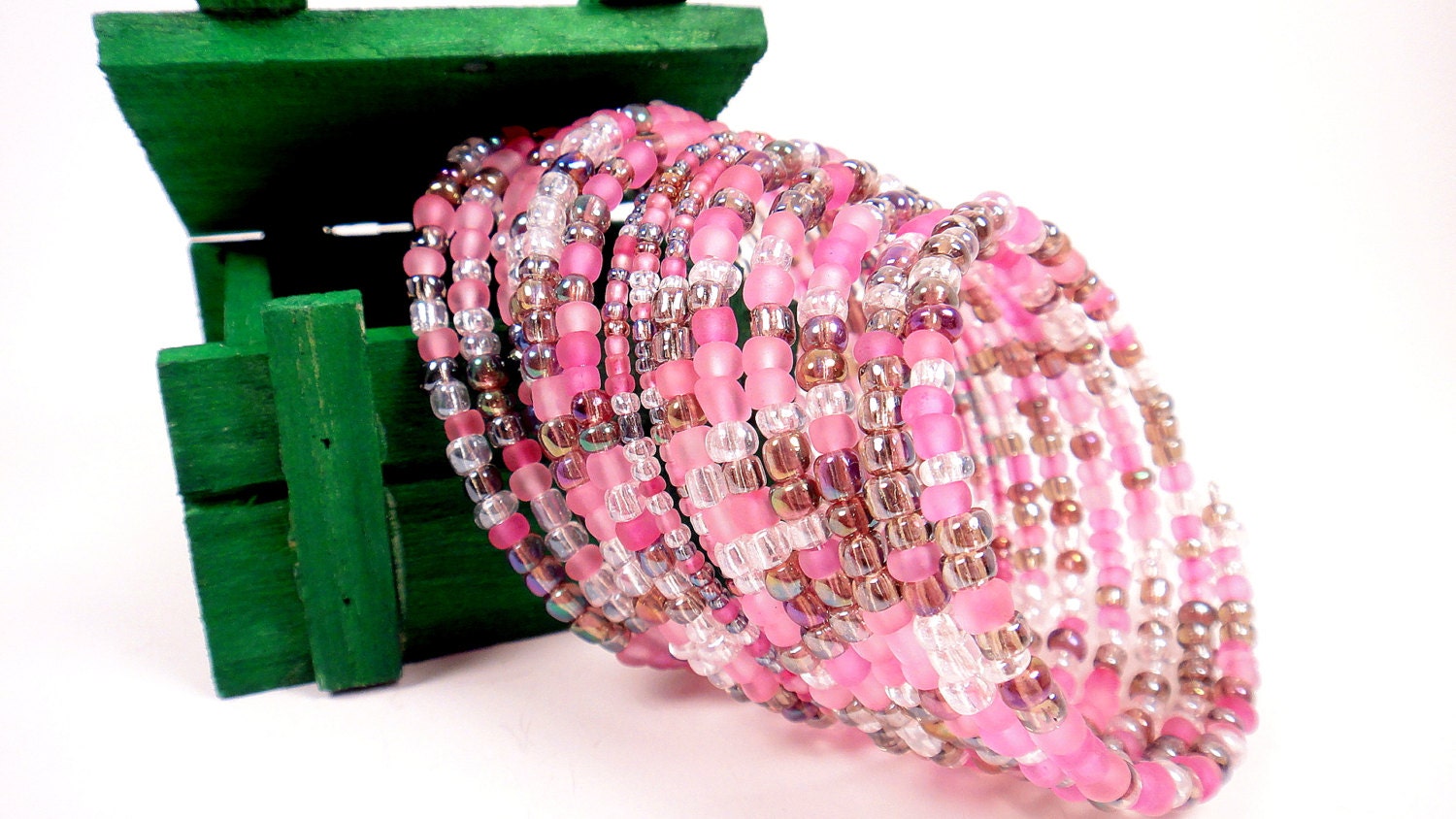 Pink Wrap Bangle, Pink Chunky Bracelet, Rose Wrap Bracelet