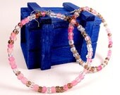 Rose Pink Hoops, Baby Pink Dangles, PInk Beaded Hoops, Multicolor Hoops