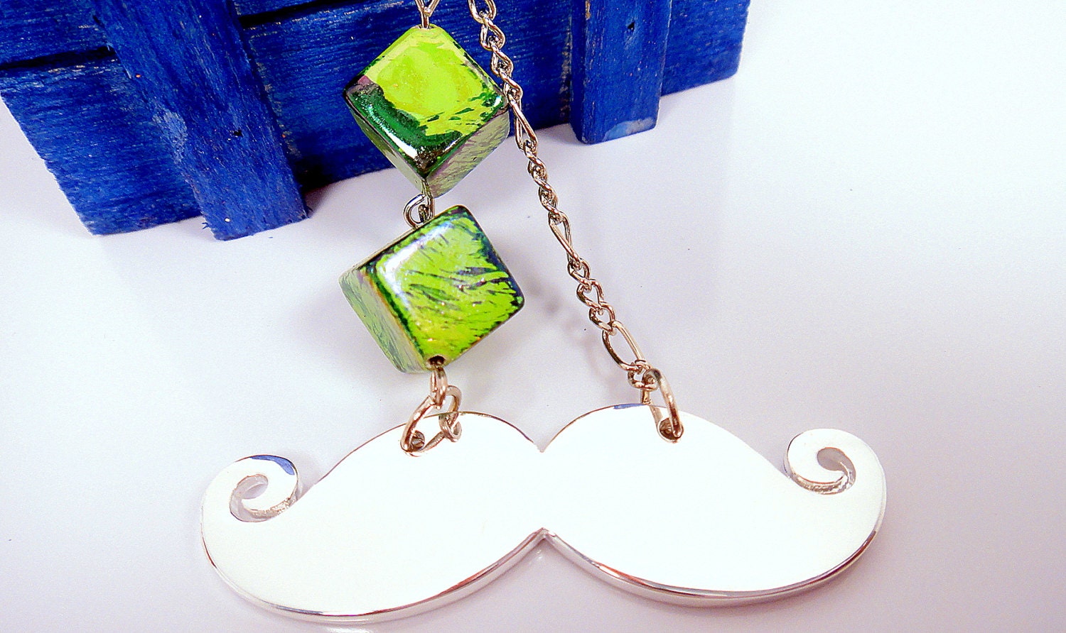 Lime Green Mustache, Short Mustache Chain, Lime Green Chain