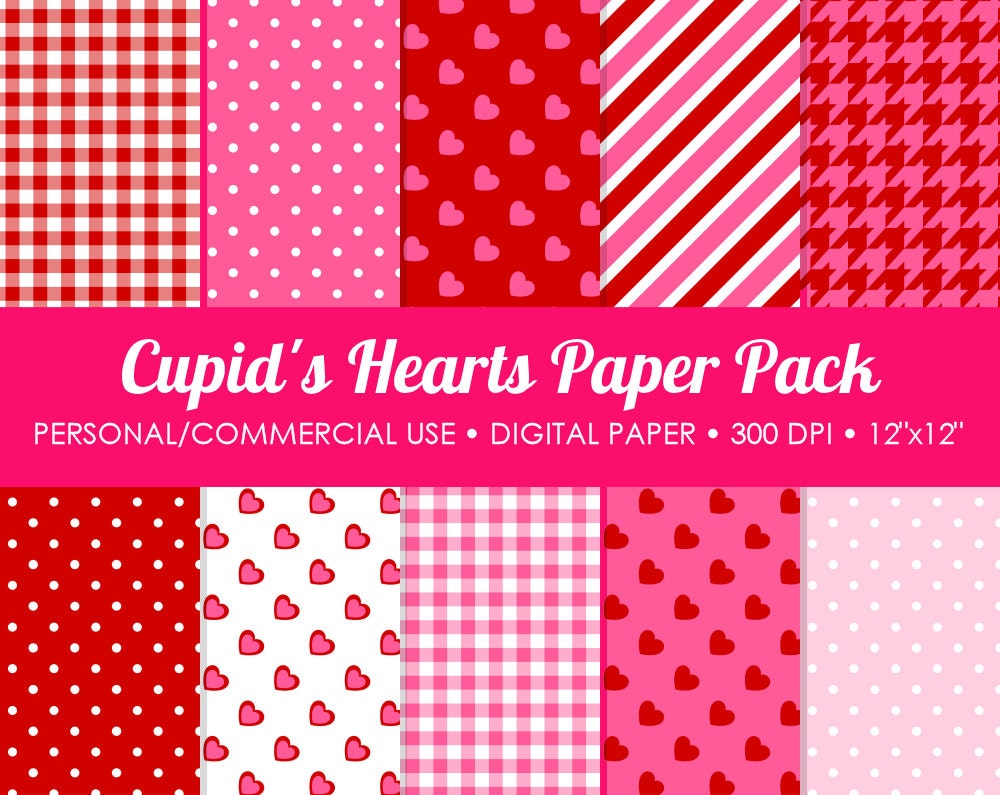 Cupid's Hearts Digital Printable Paper Pack - For Commercial or Personal Use