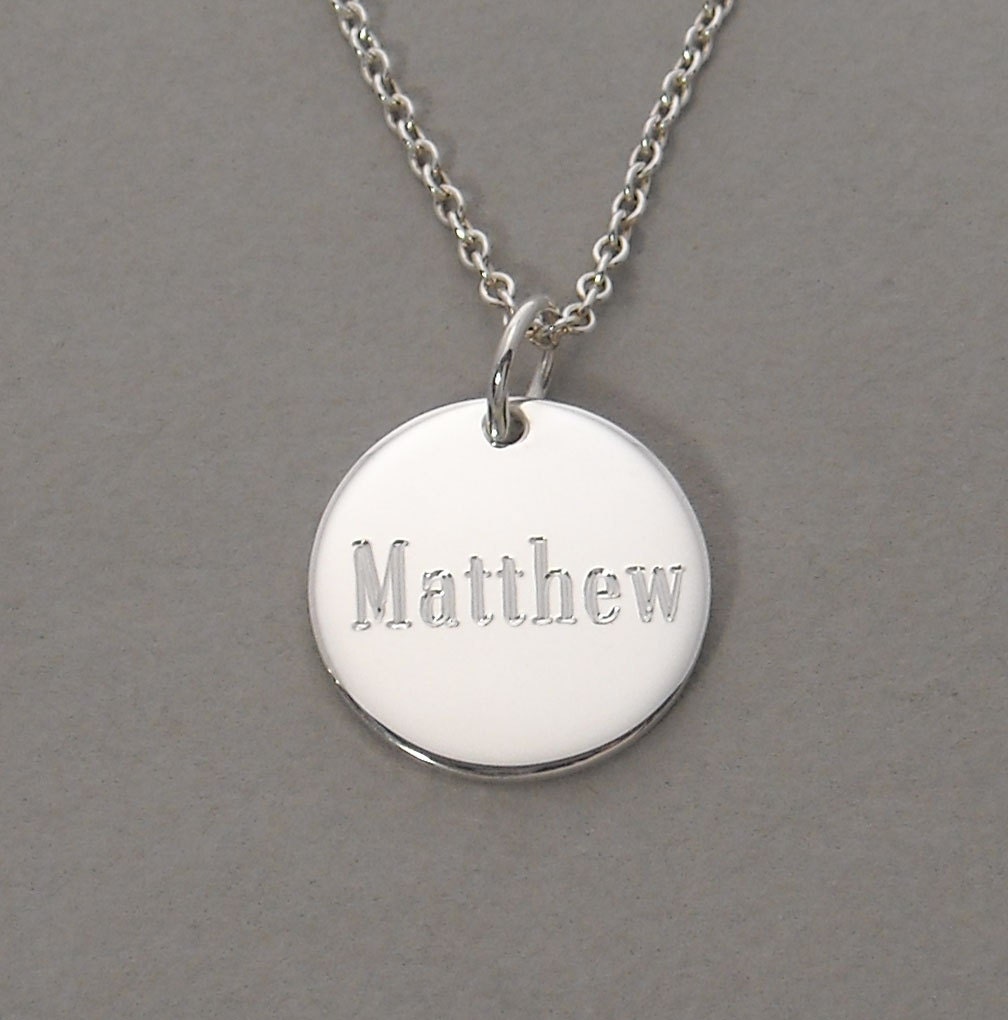 Sterling silver engraved personalized name or word pendant necklace on a 1/2 inch round circle disc charm- UDLCEN