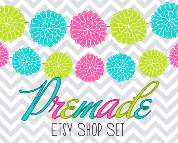 Sweet Pom Pom Garland on Chevron - Premade Etsy Set Il_170x135