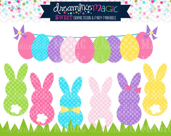 Sweet Bunnies with Bows- Clipart for Personal or Commercial Use Il_570xn