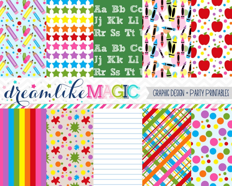 Back to School Prints- Digital Paper Pack for Personal or Commercial Use Il_570xn