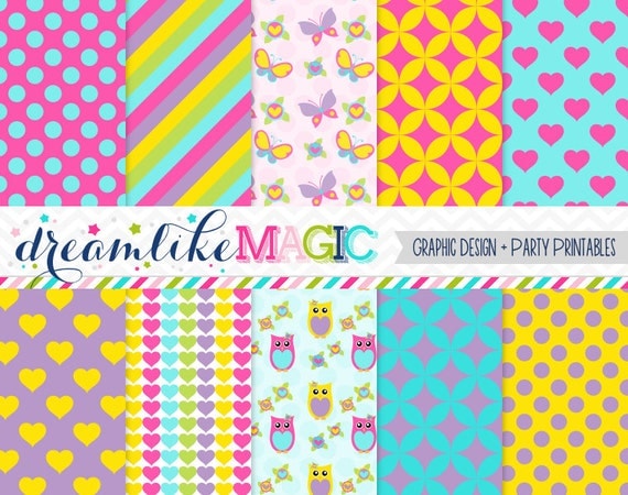 Heart and Hoot Digital Paper Pack for Personal or Commercial Use Il_570xn