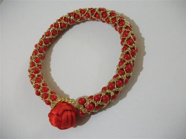 Red Bead Crochet Bracelet. Honey Comb Bead Crochet Bracelet.