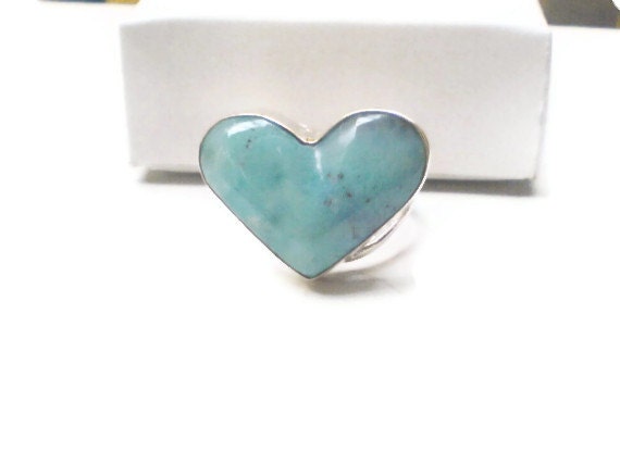 Love Larimar heart ring size 9 1/2 Blue Sky Larimar