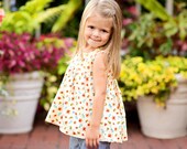 girls blouse l size 6 l summer prairie blouse in peaches and poppies l handmade l Ready to Ship
