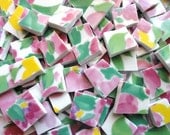 Spring Flowers Mosaic Tiles with Pink, Emerald Green and Yellow, Mosaic Supplies, Mosaics