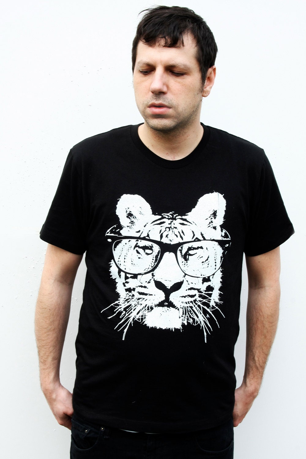 Tiger Tshirt - Cat with Sunglasses - Black tshirt - Alternative - Animal Tee - Small, Med, Large, XL, 2X, 3X