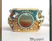 Bead Embroidered Beach Cuff / Tropical Honeymoon, Destination Wedding, Ocean, Shells, Jasper / STATEMENT JEWELRY / FreeShipUSA