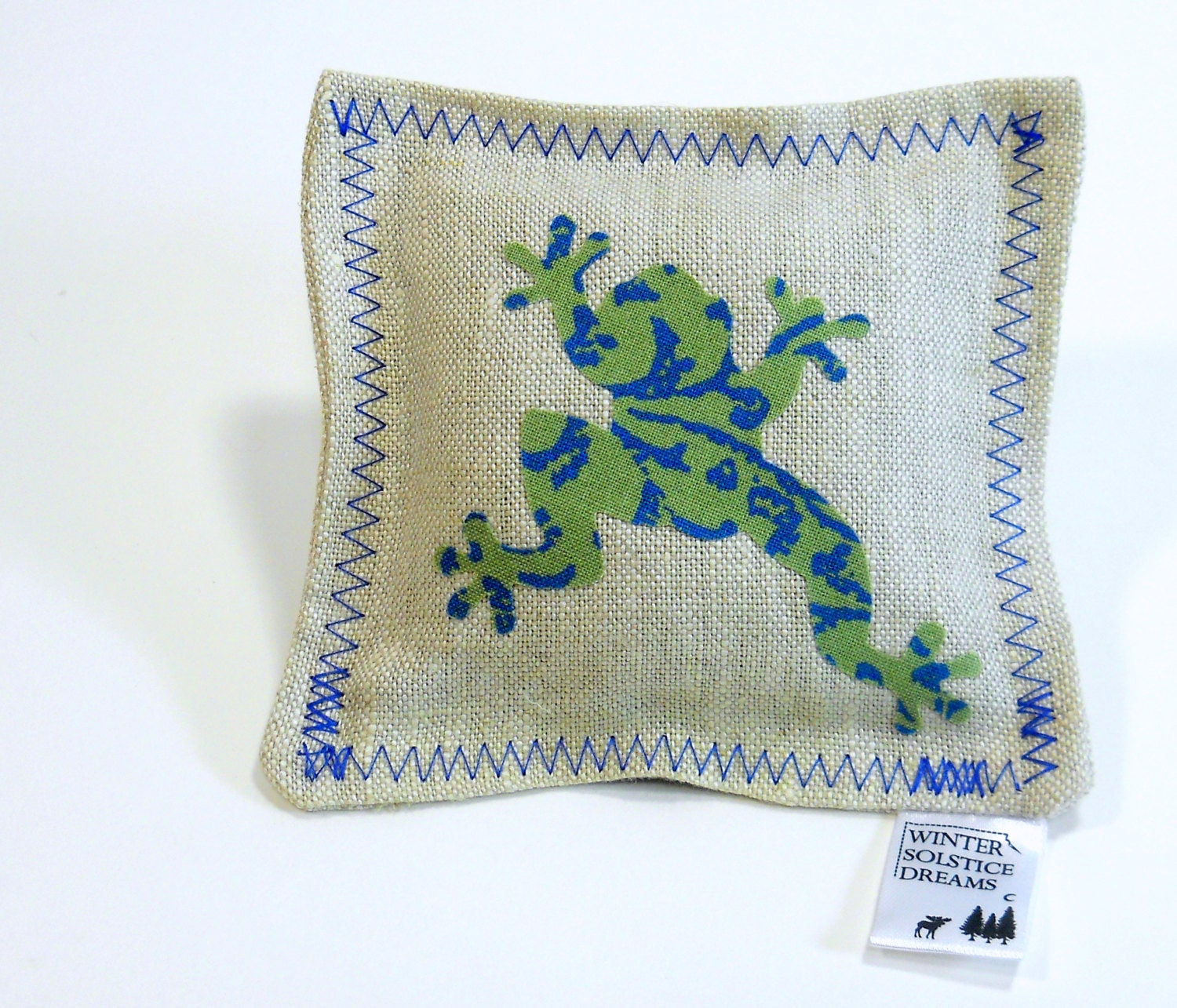 Linen Sachet with Tree Frog Applique, Organic Lavender , Patchouli or Maine Balsam Fir, Tree Frog Sachet