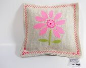 Appliqued Flower Sachet, Lavender Sachet, Linen Sachet, Aromatherapy Pillow