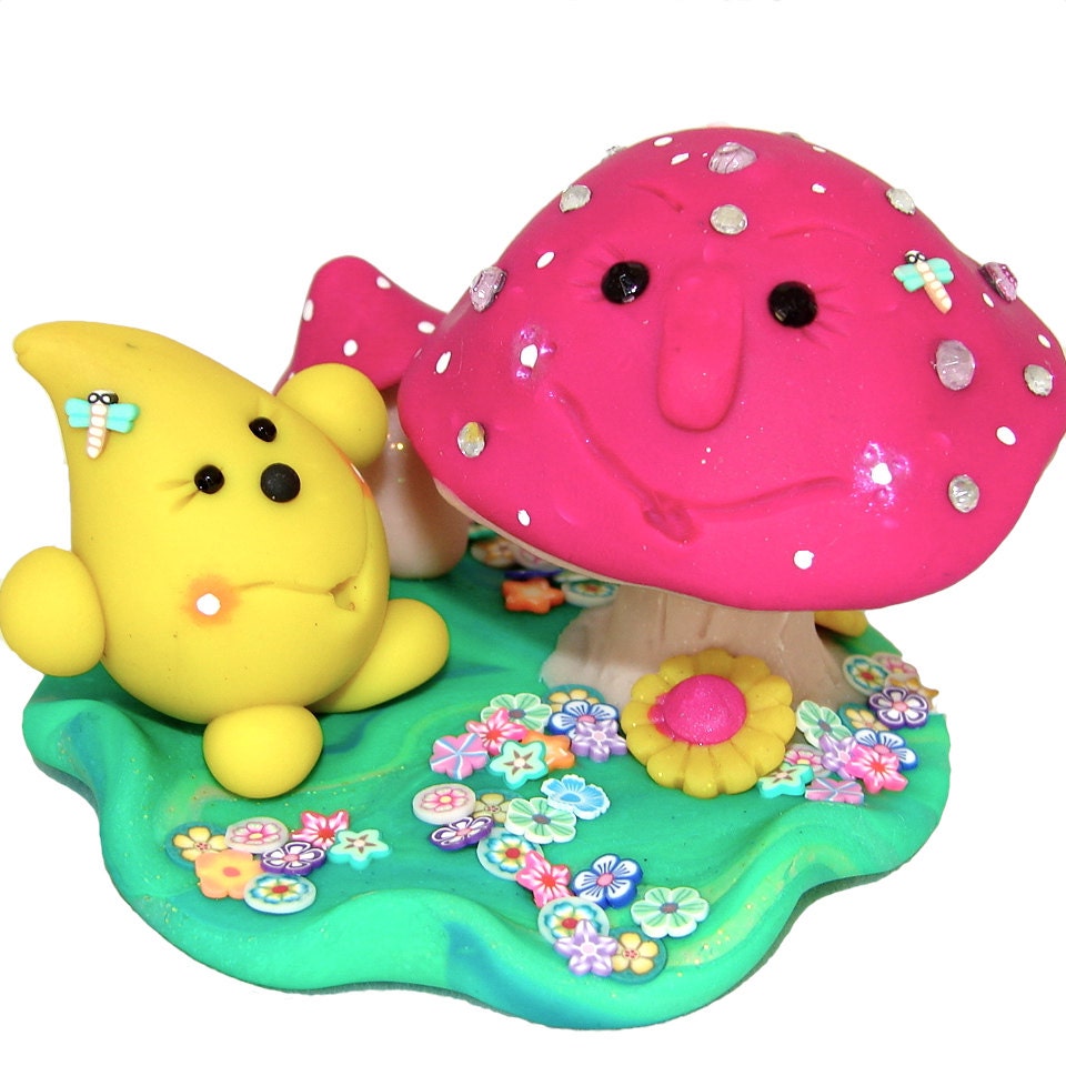 PARKER & FUNGI - Polymer Clay Fantasy Character and Mushroom - Limited Edition Figurine Sculpture