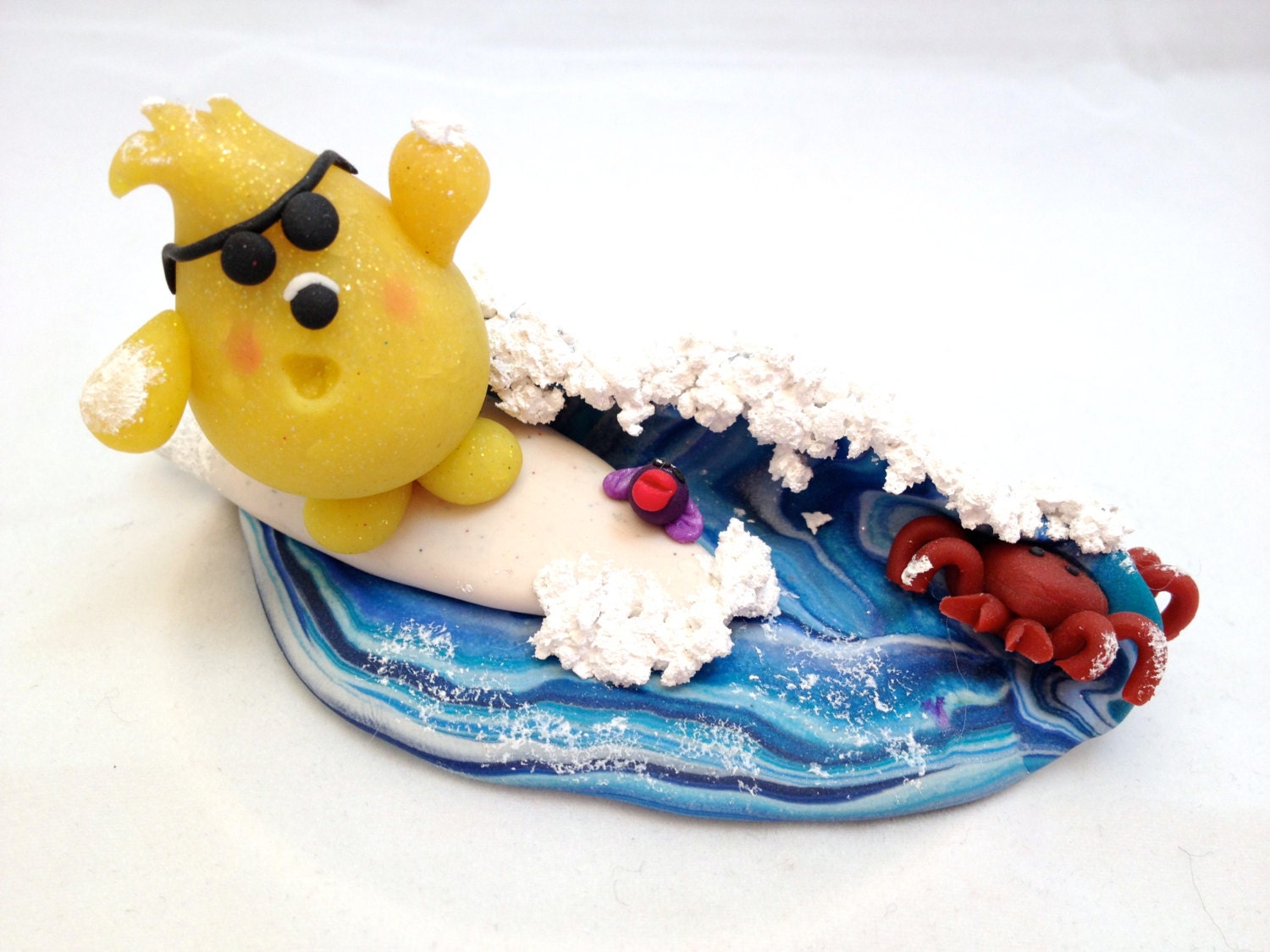 Surfing COWABUNGA Parker Figurine - Polymer Clay Storybook Sculpture