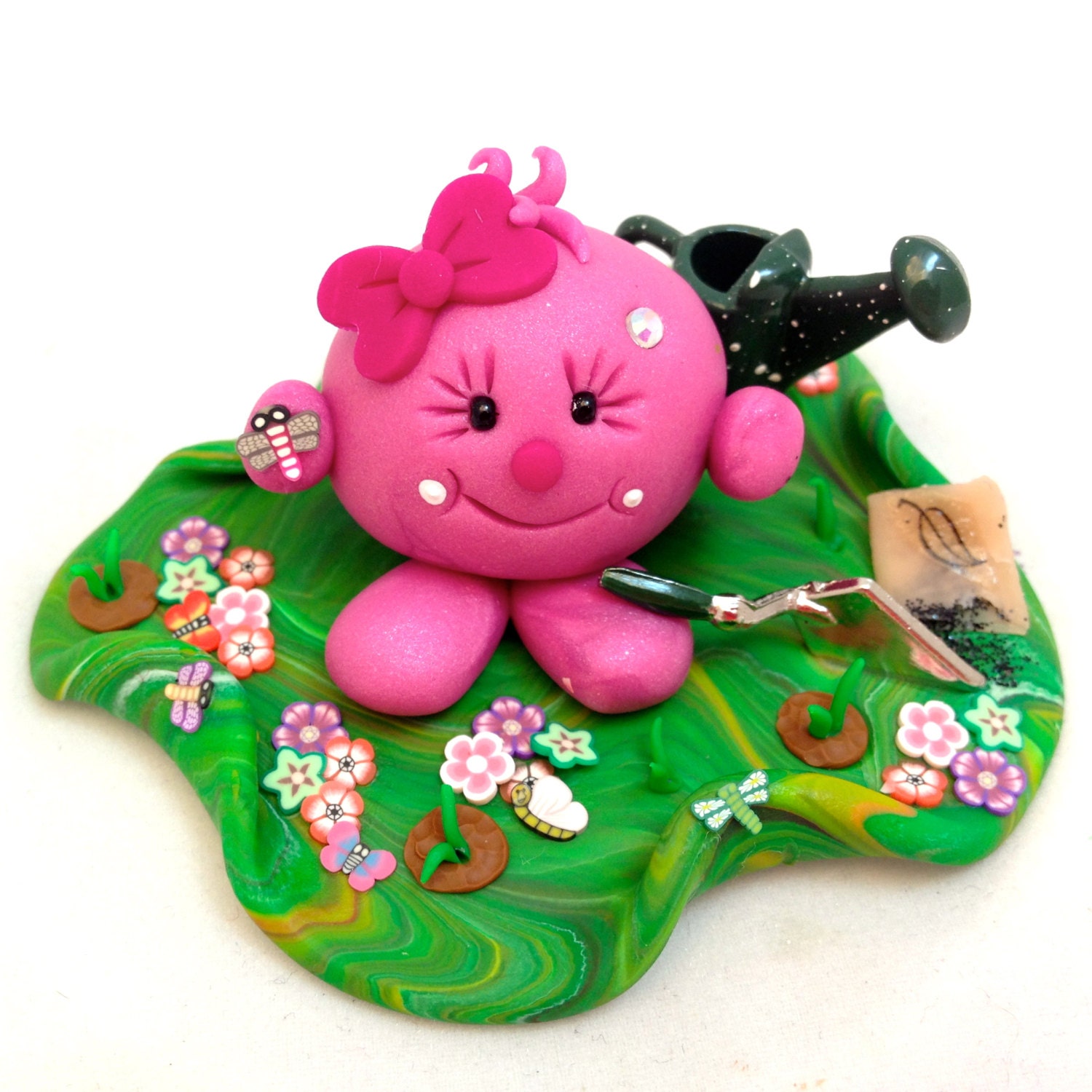 Gardening Lolly Figurine - Polymer Clay Character StoryBook Scene Sculpture