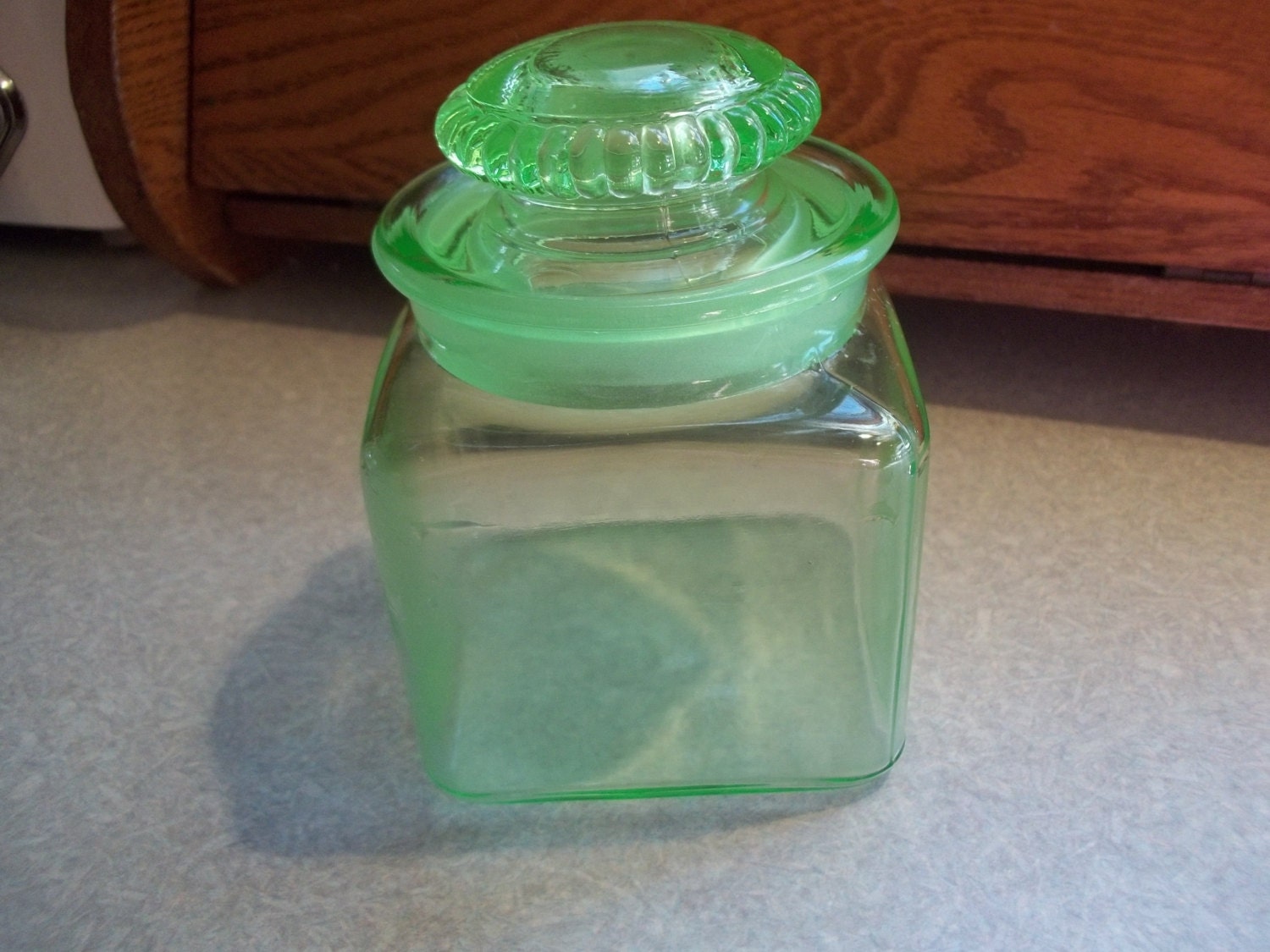 Vtg Apothecary Jar, Green Depression Glass, Original 1930s