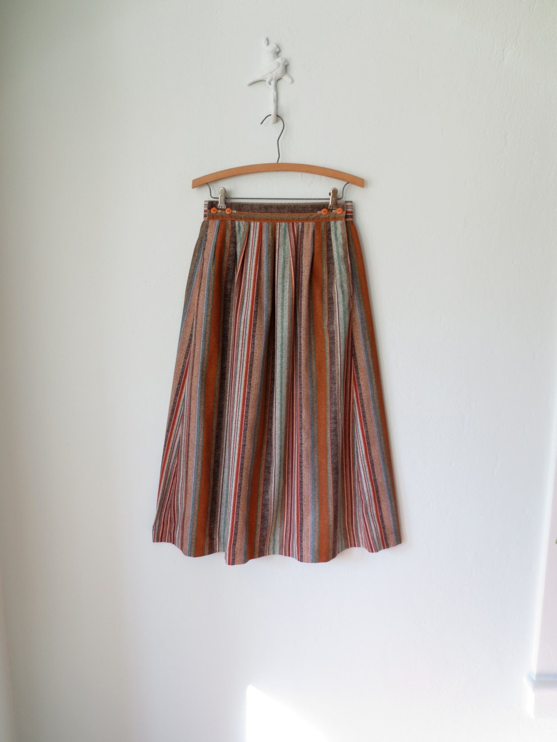 80's Striped Skirt ... Vintage 1980's Static Print Bib Waist Midi ... Small / Medium