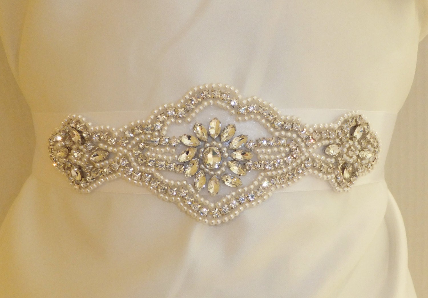 Bridal Pearl Rhinestone Sash, JOSIE, Bridal Sash, Rhinestone Sash, Bridal Belt, Pearl Sash